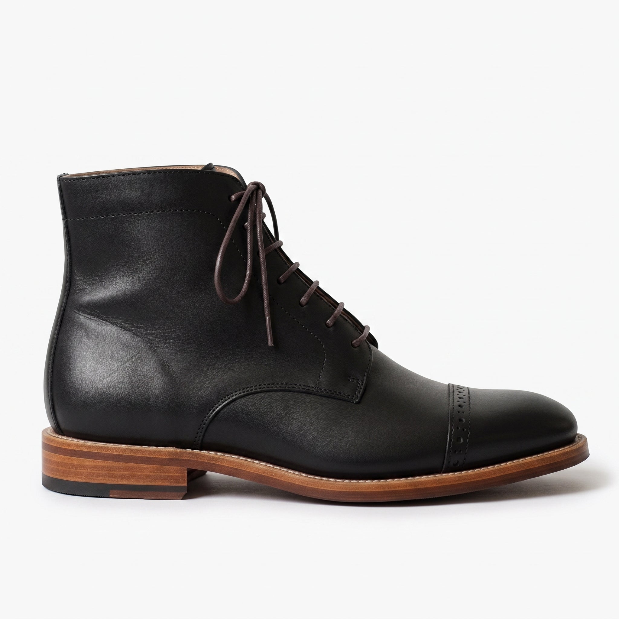 Men's Black Cap-Toe Leather Oxford Boots — Talbot