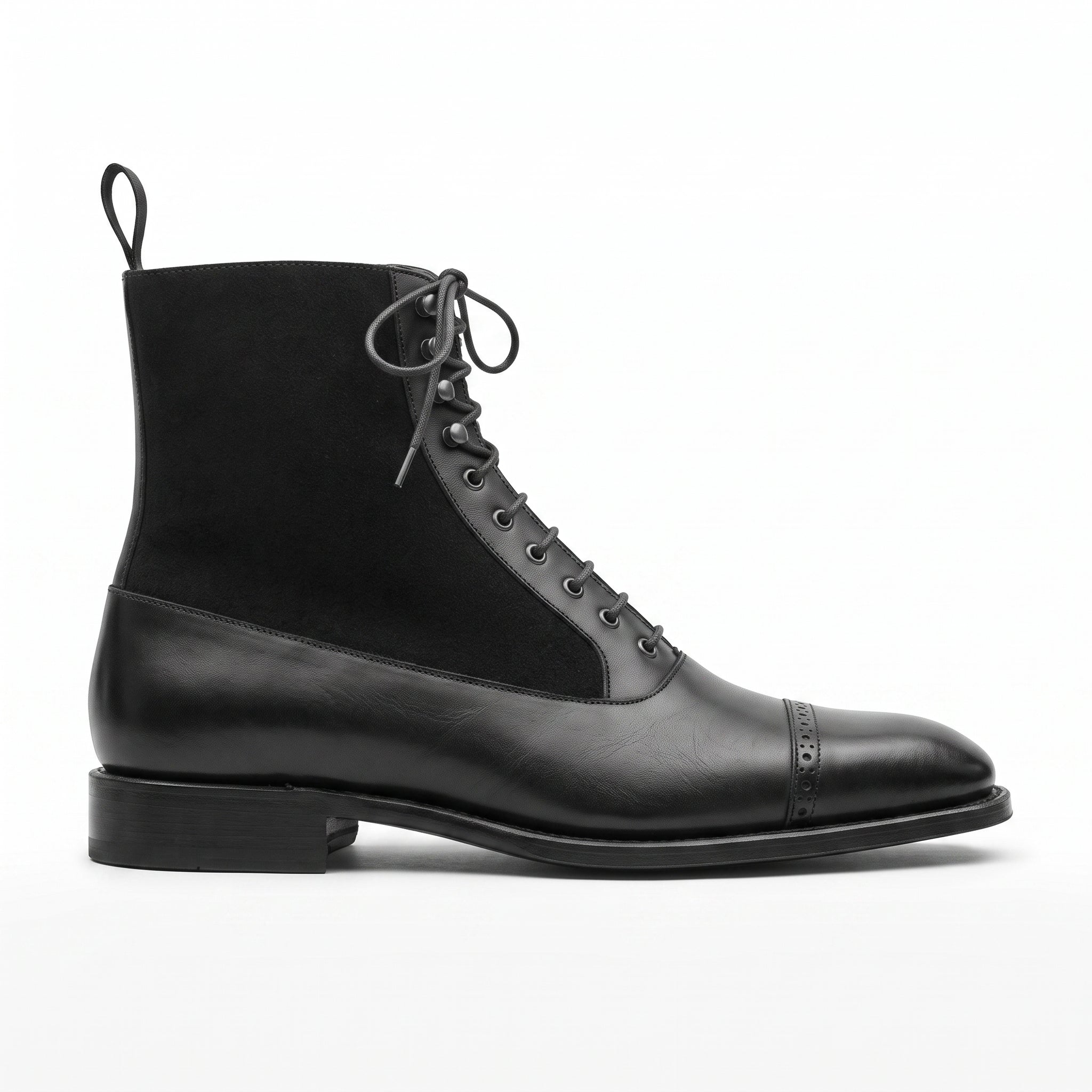 Men's Black Cap-Toe Leather Derby Boots — Wyndham