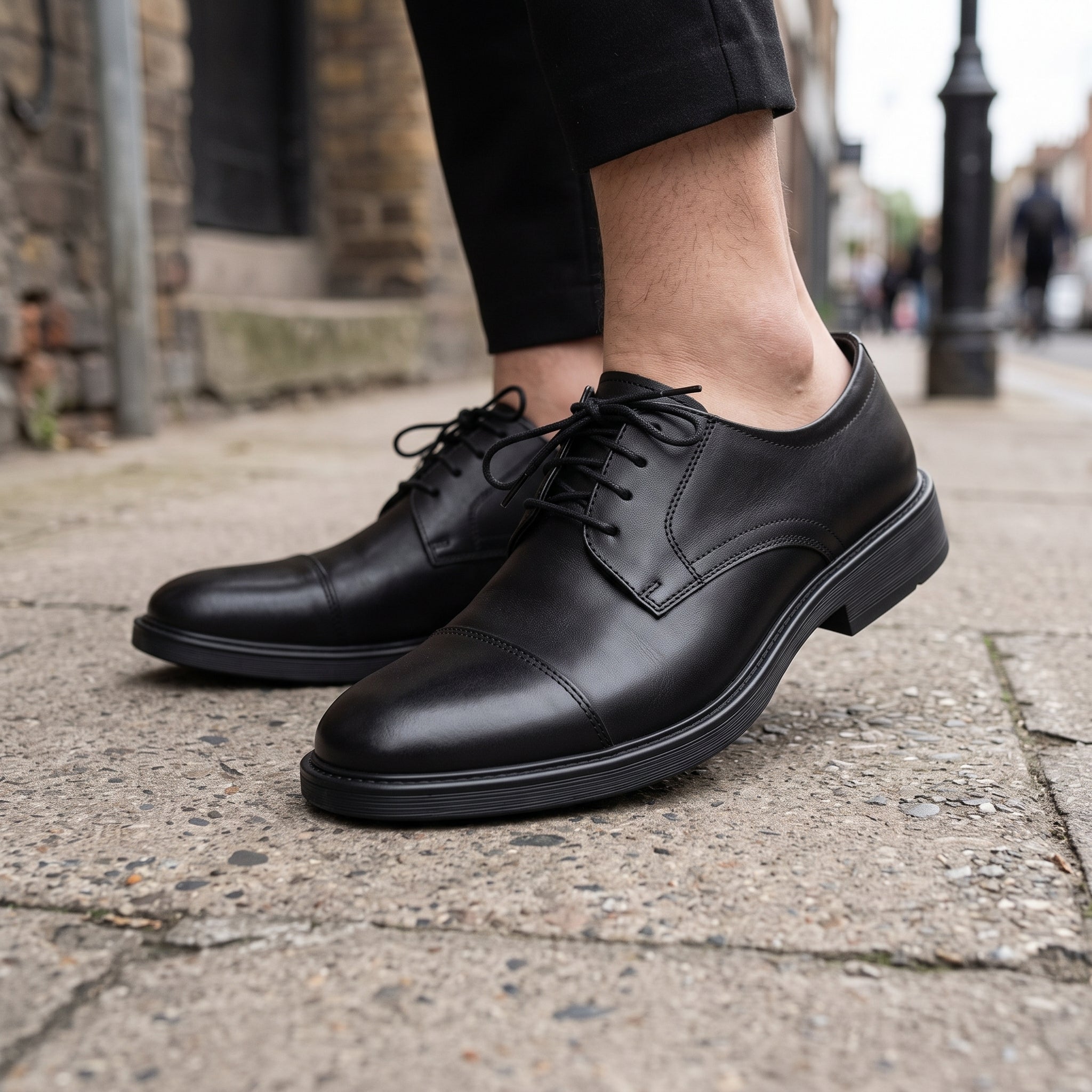 Men's Black Cap-Toe Patent Leather Derbys — Manners