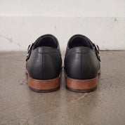 Men's Black Cap-Toe Leather Double Monk Strap Shoes — Ardleigh