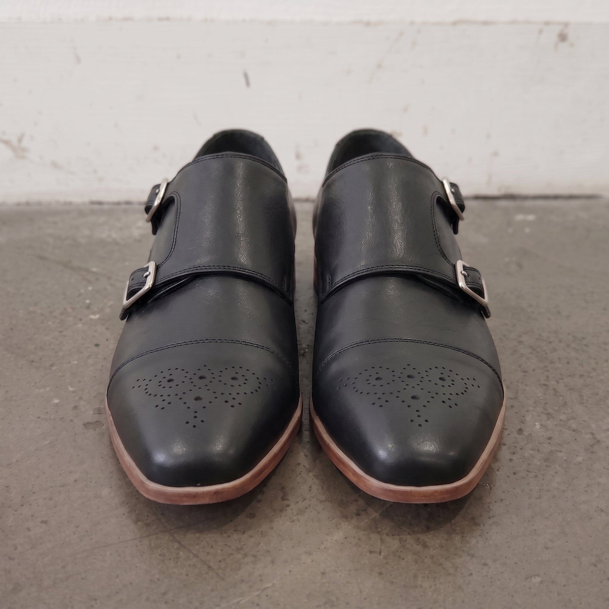 Men's Black Cap-Toe Leather Double Monk Strap Shoes — Ardleigh