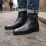 Men's Black Cap-Toe Leather Zip Jodhpur Boots — Reynolds