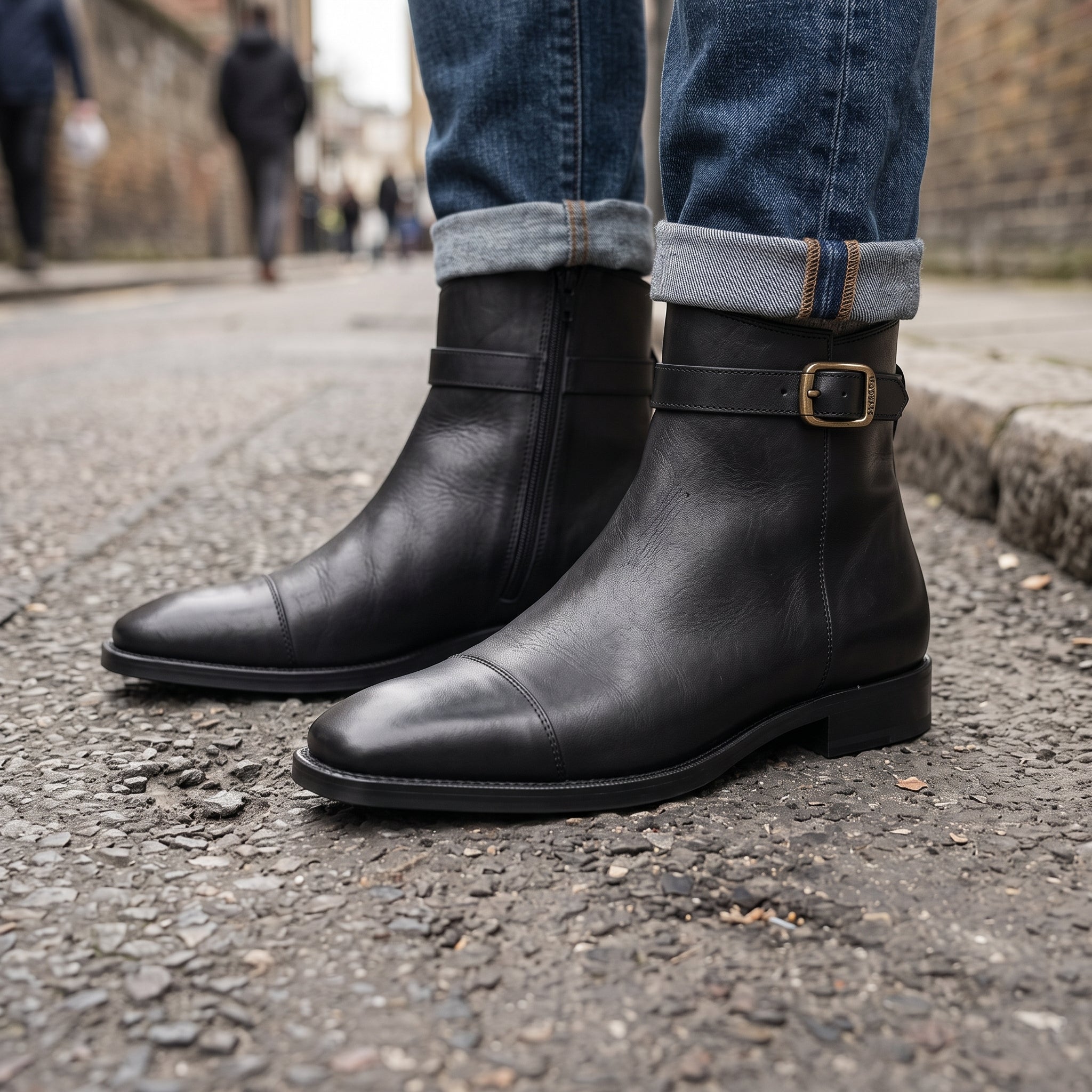 Men's Black Cap-Toe Leather Zip Jodhpur Boots — Reynolds