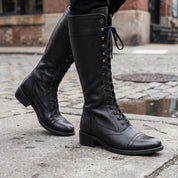 Men's Black Cap-Toe Leather Knee-High Field Boots — Beckham