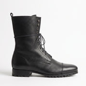 Men's Black Cap-Toe Leather Combat Boots — Purcell