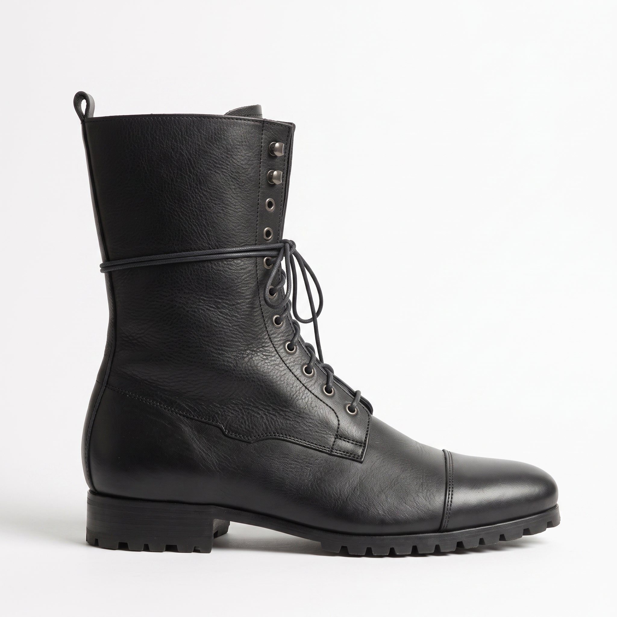 Men's Black Cap-Toe Leather Combat Boots — Purcell