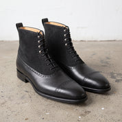 Men's Black Cap-Toe Leather Lace-Up Boots — Newington