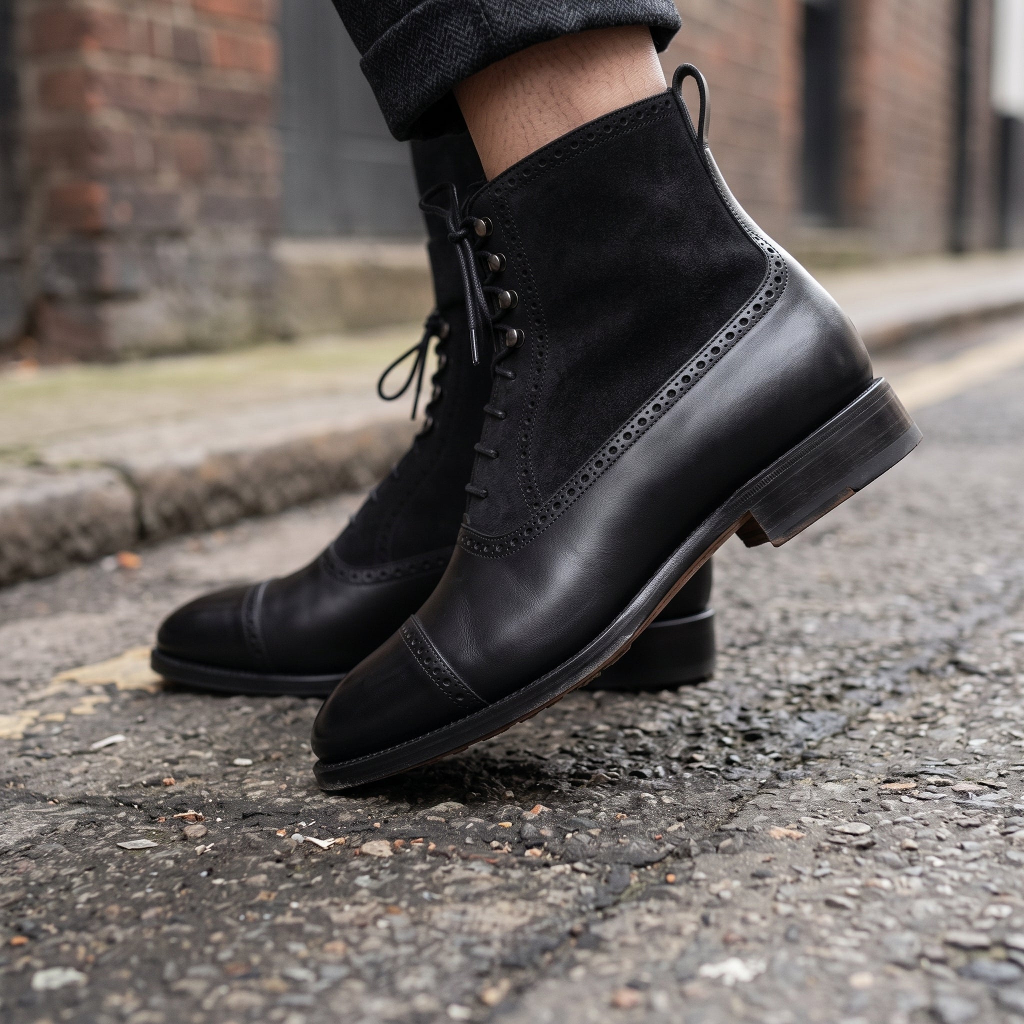 mens dress boot laces Handcrafted Men's Black Lace-Up Boots in Genuine Leather & Suede lavender prom dress 2021 heading downtown for the Размер:52 ❌SOLD OUT❌ CANT BE