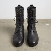 Men's Black Cap-Toe Leather Combat Boots — Purcell