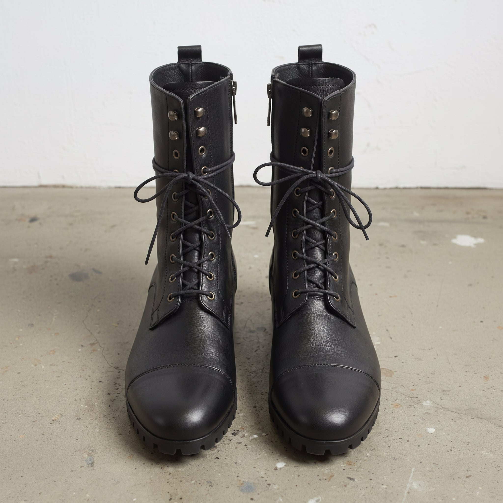 Men's Black Cap-Toe Leather Combat Boots — Purcell