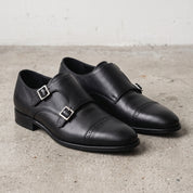 Men's Black Cap-Toe Leather Monk Shoes — Eade