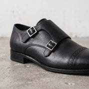 Men's Black Cap-Toe Leather Monk Shoes — Eade