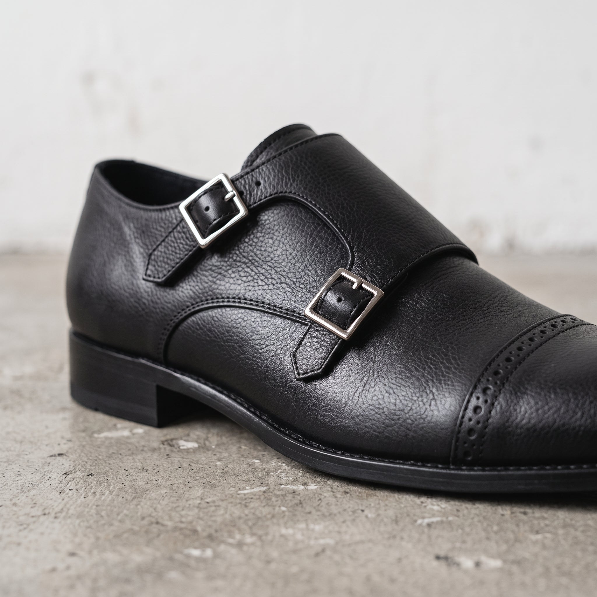 Men's Black Cap-Toe Leather Monk Shoes — Eade