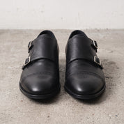 Men's Black Cap-Toe Leather Monk Shoes — Eade