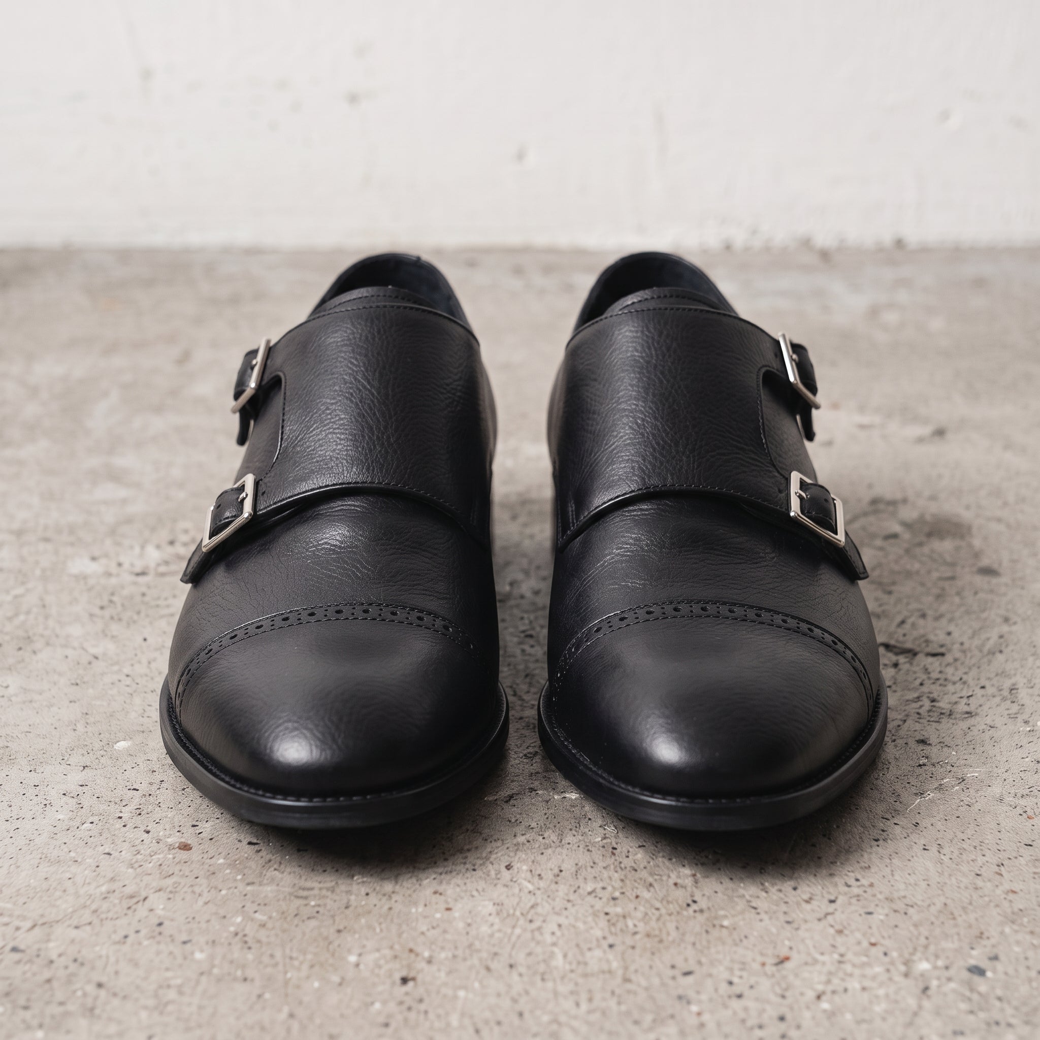 Men's Black Cap-Toe Leather Monk Shoes — Eade