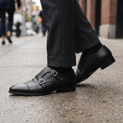Men's Black Cap-Toe Leather Monk Shoes — Eade
