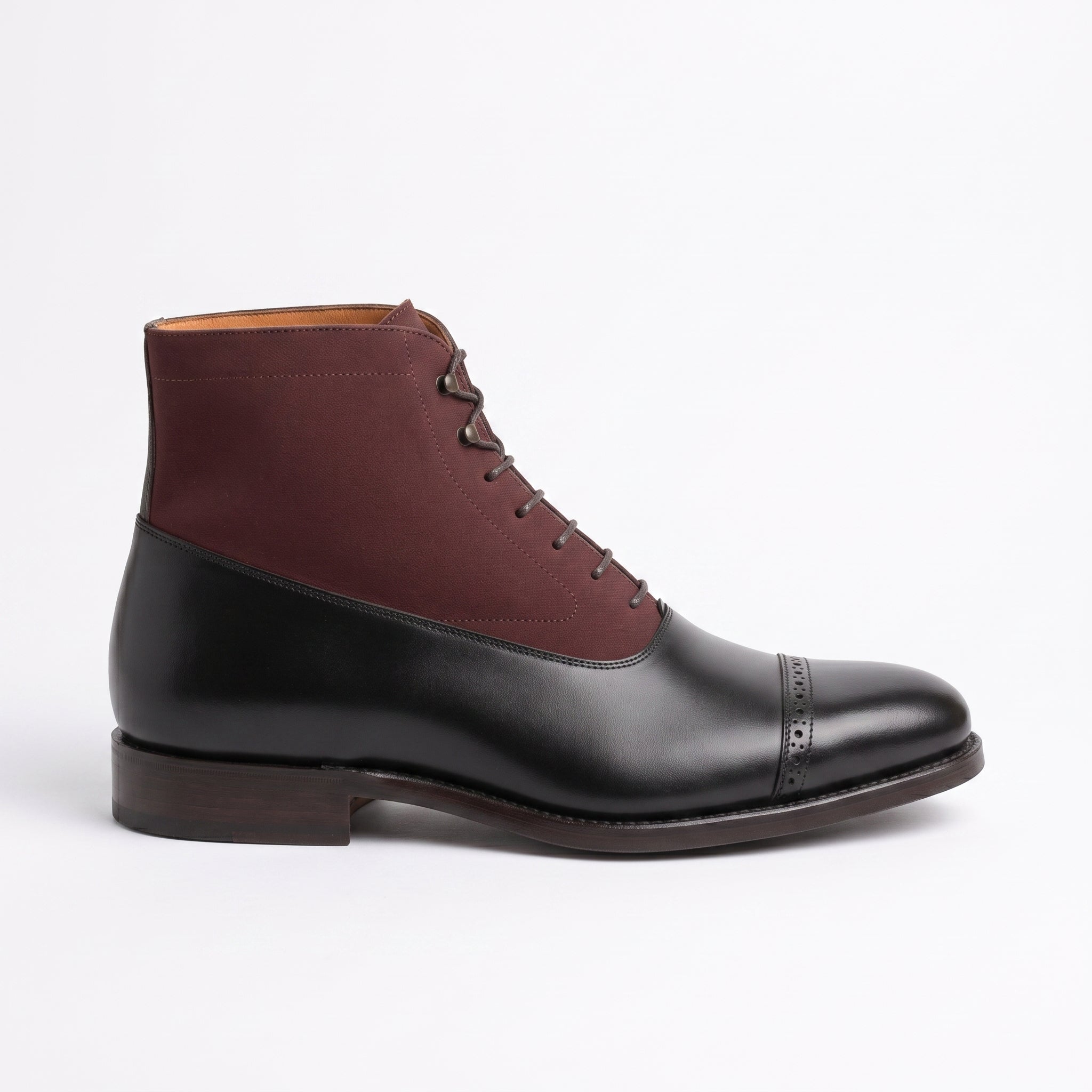 Men's Black and Burgundy Cap-Toe Leather Oxford Boots — Adlard