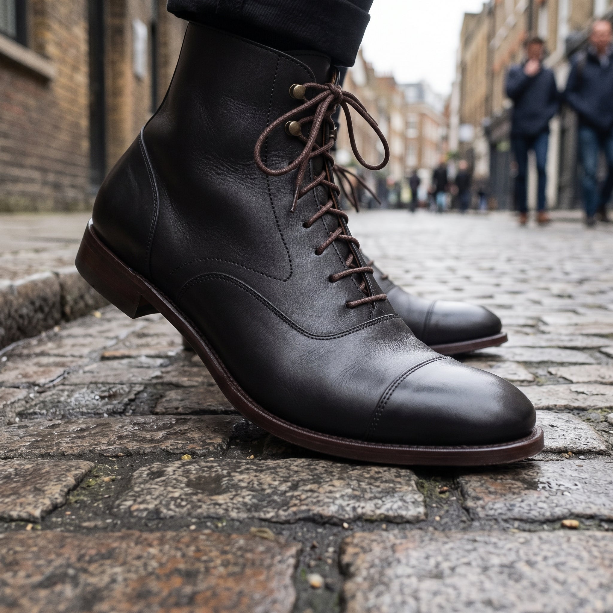 Men's Black Cap-Toe Leather Oxford Boots — Ashchurch