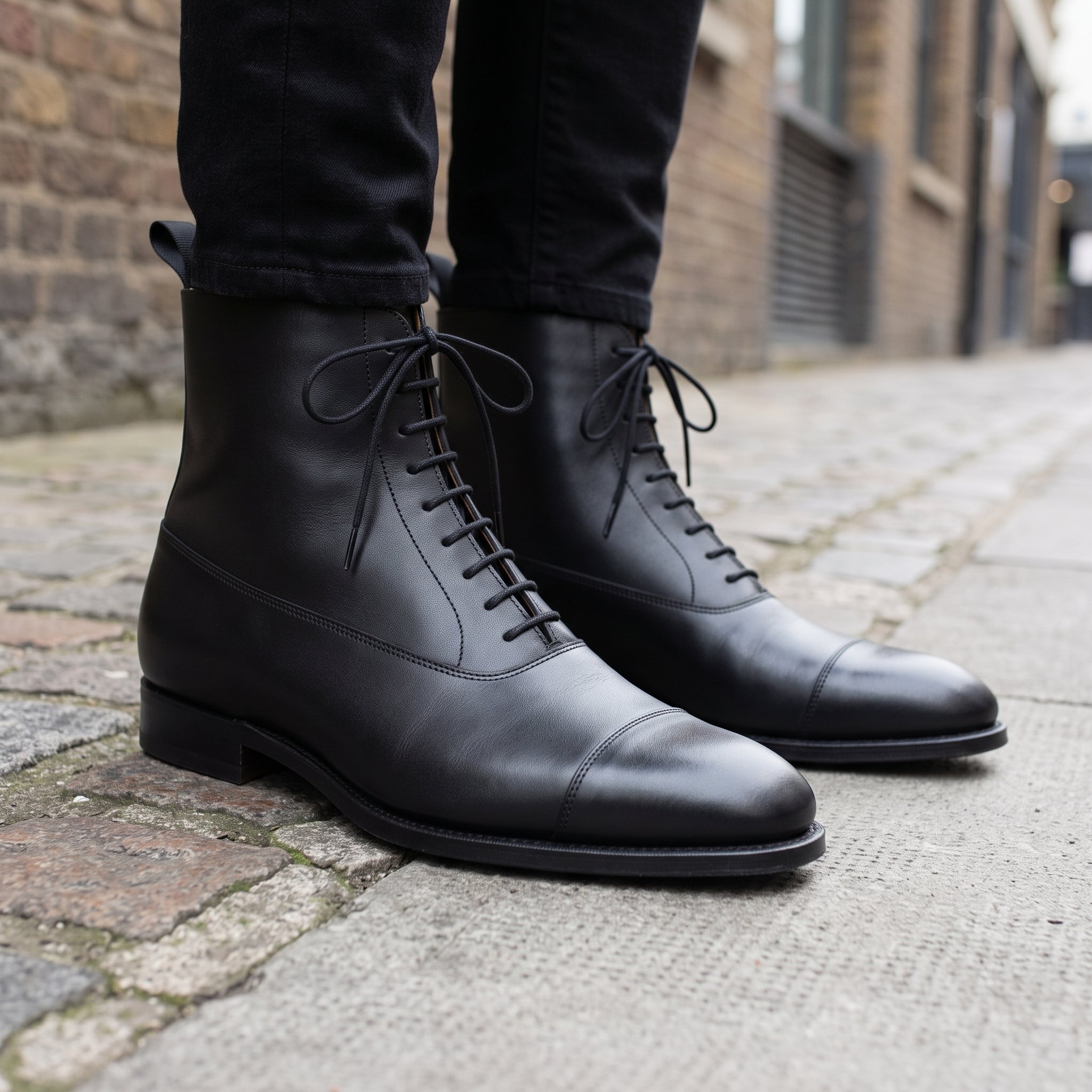 Men's Black Cap-Toe Leather Oxford Boots — Wingham