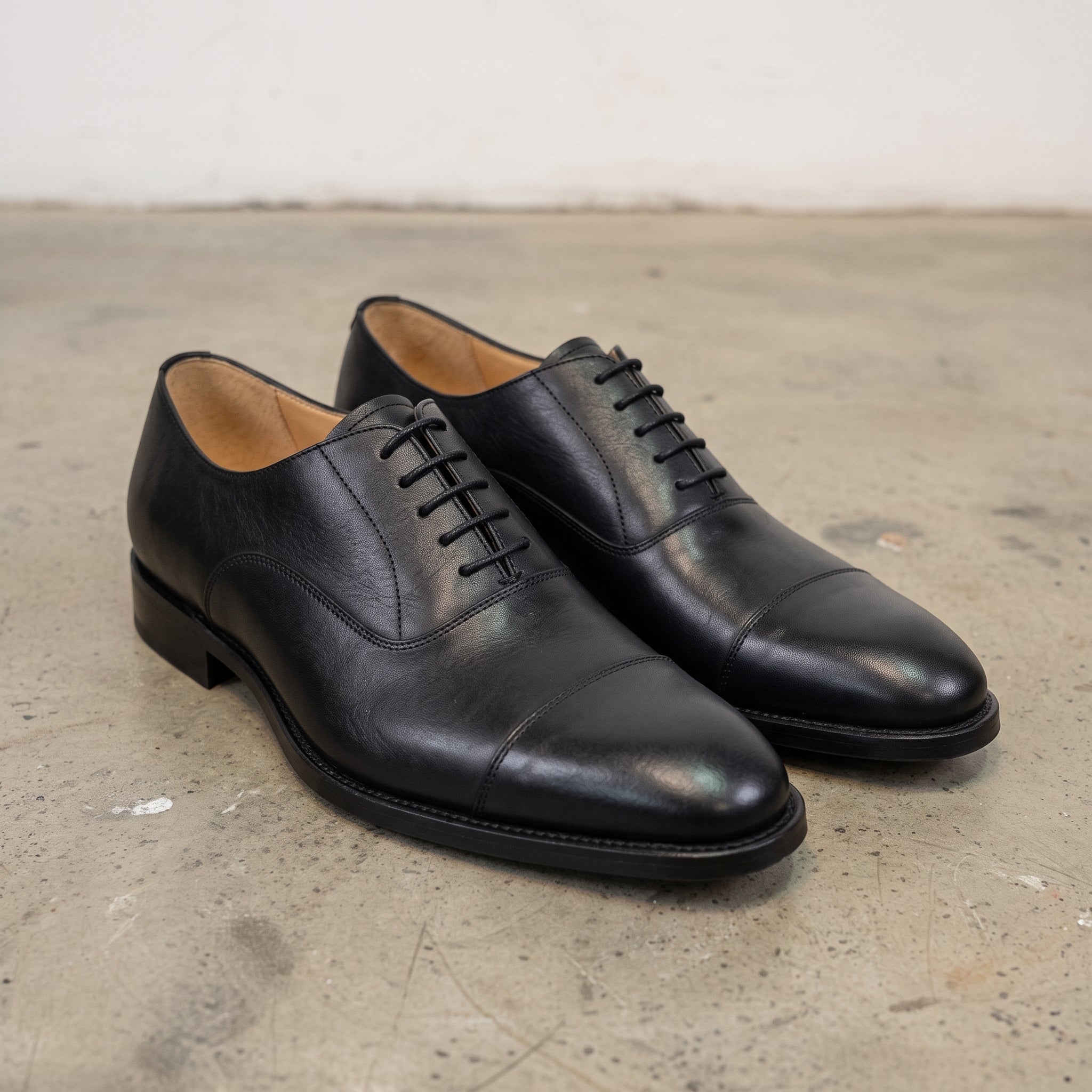 Men's Black Cap-Toe Leather Oxfords — Adcombe
