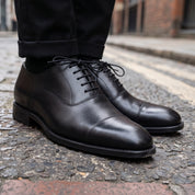 Men's Black Cap-Toe Leather Oxfords — Adcombe