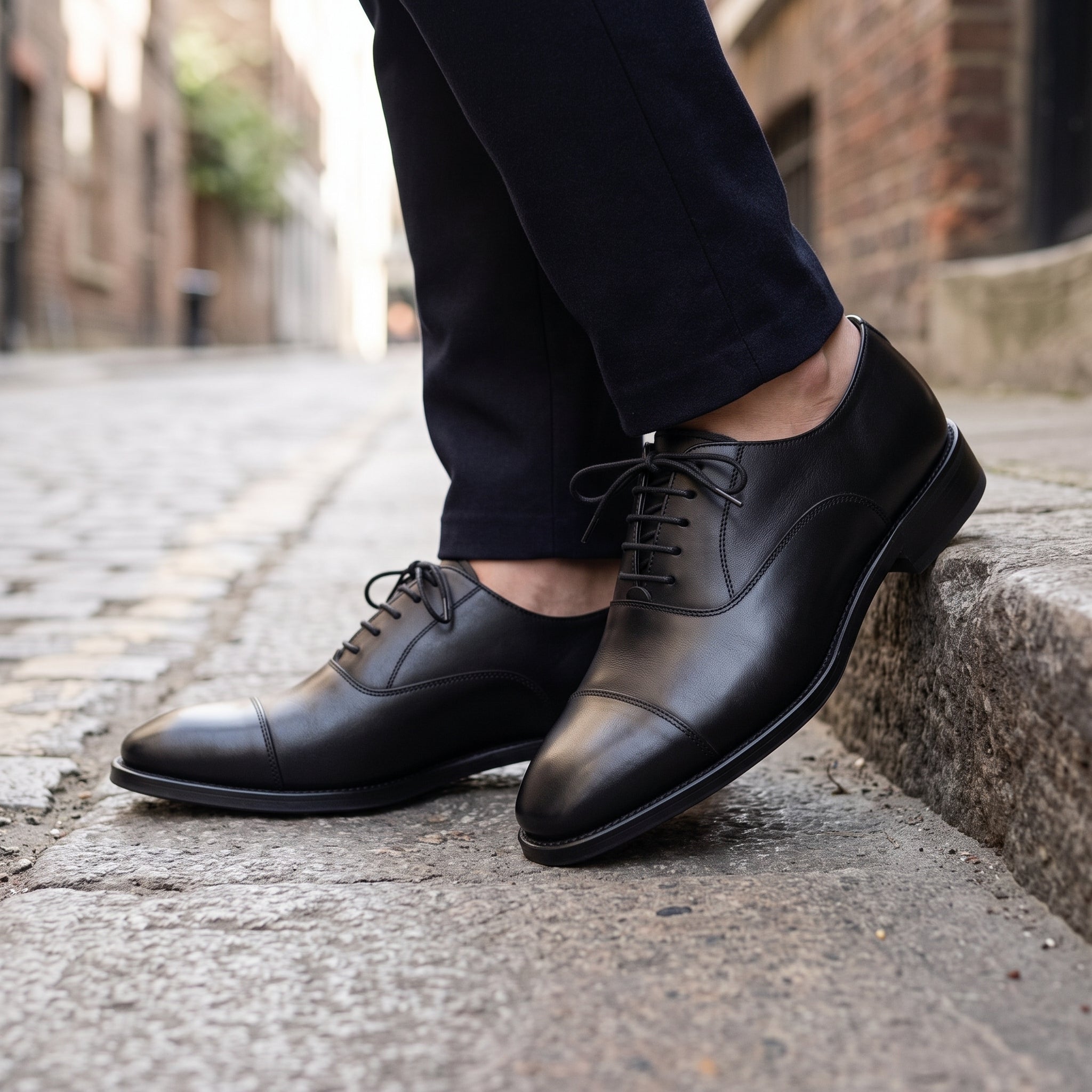 formal black men's dress shoes Cap-Toe Leather Oxfords — Enright How to style a Size 7.5 Size:Customized 3 Piece Suit YGroup_15041694466413
