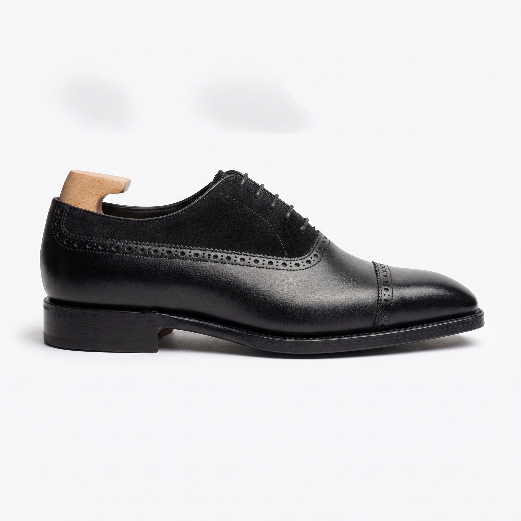 Men's Black Cap-Toe Leather Oxfords — Insley