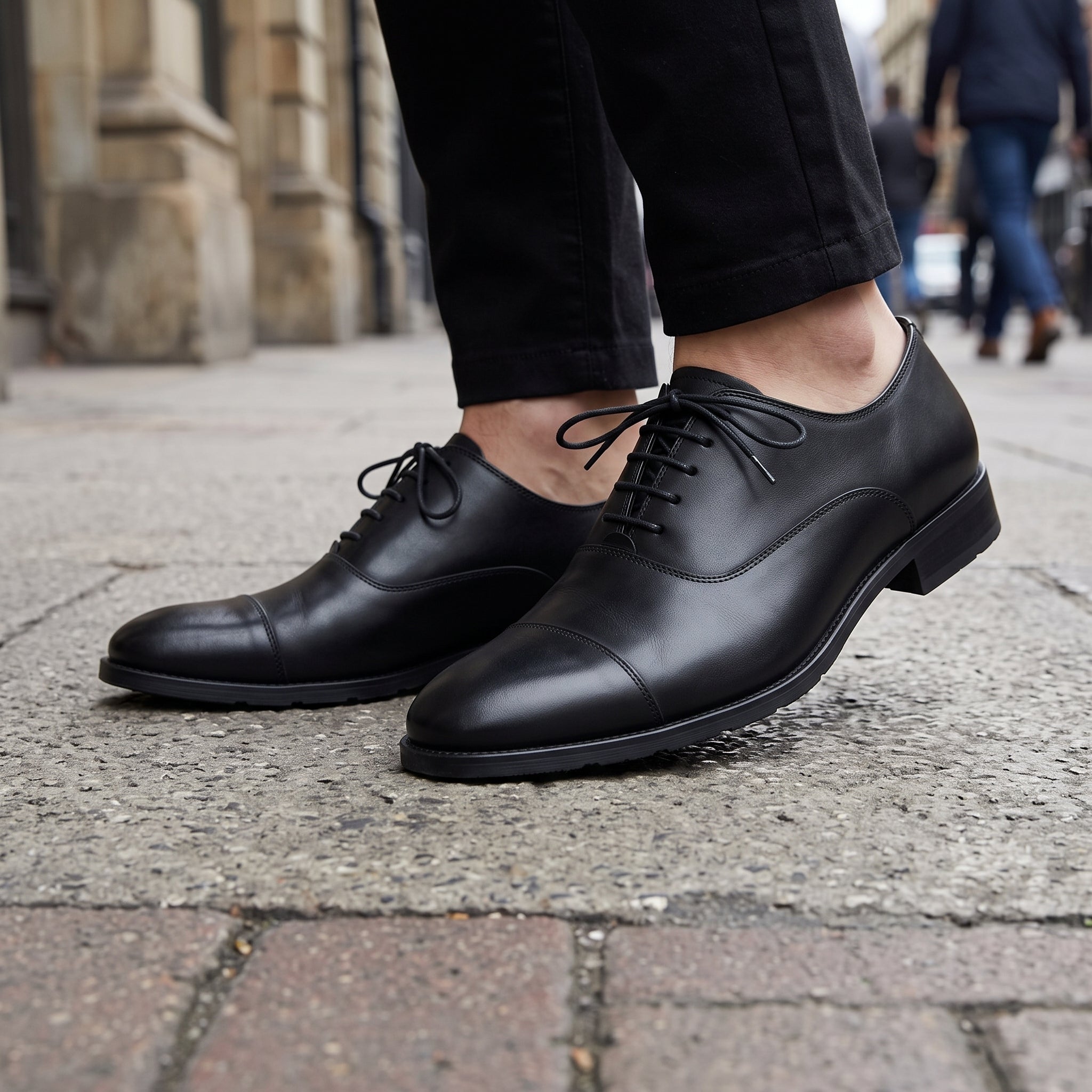 Men's Black Cap-Toe Leather Oxfords — Oakes
