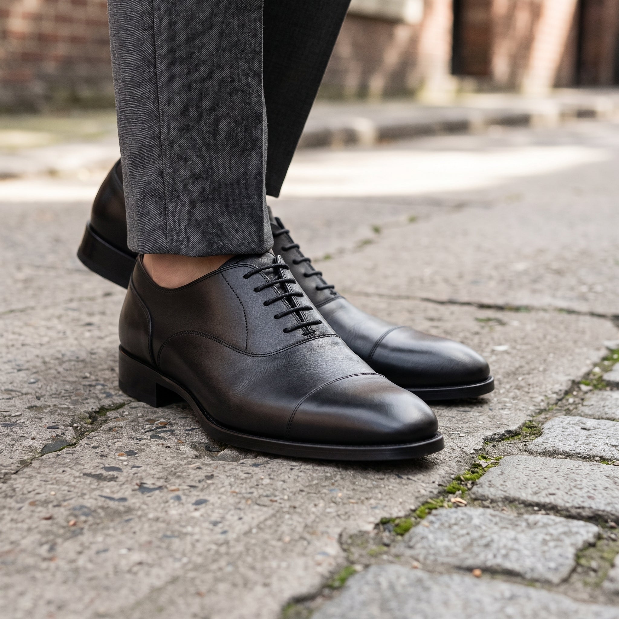 Men's Black Cap-Toe Leather Oxfords — Sotheby