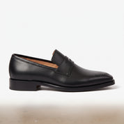 Men's Black Apron-Toe Leather Penny Loafers — Algar