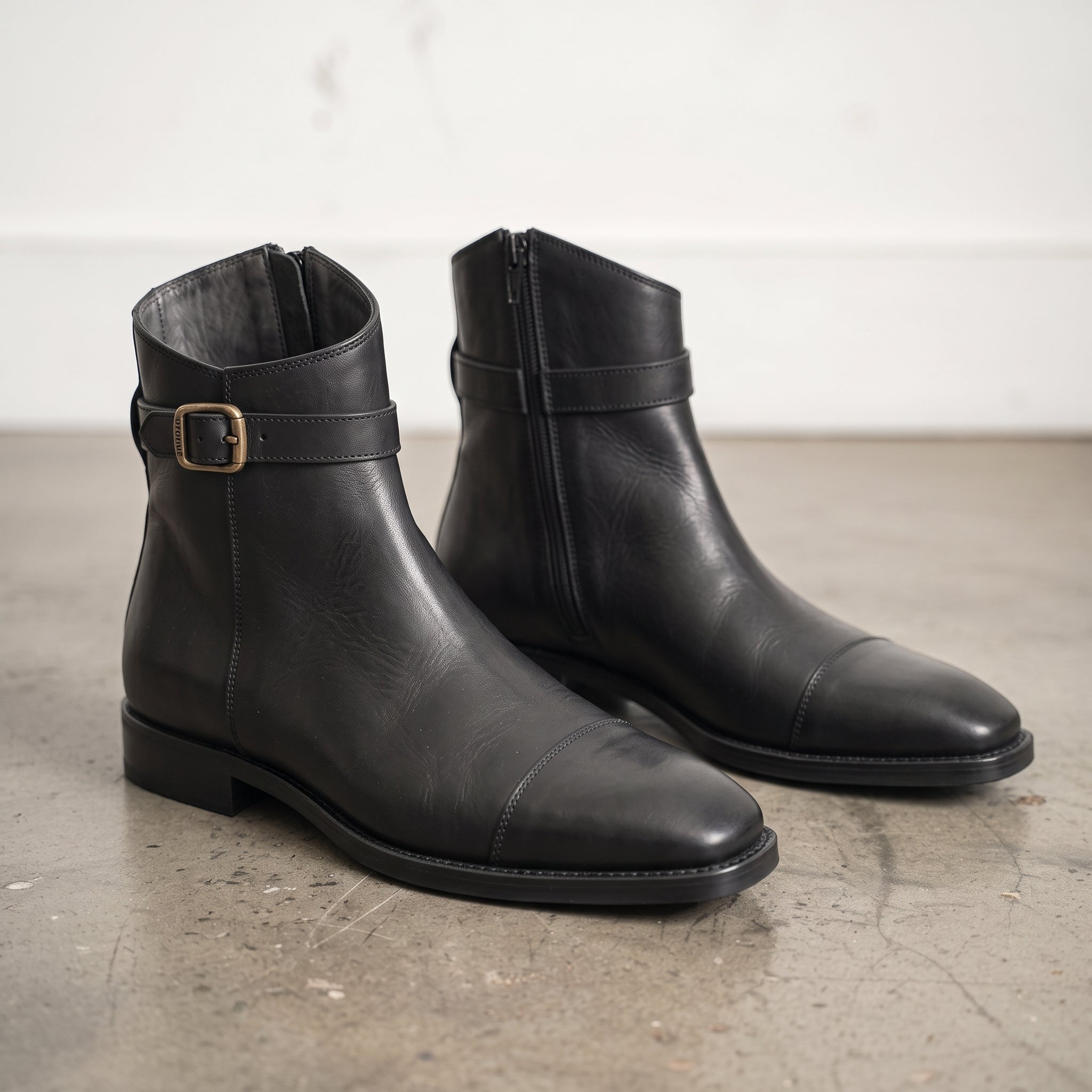 Men's Black Cap-Toe Leather Zip Jodhpur Boots — Reynolds
