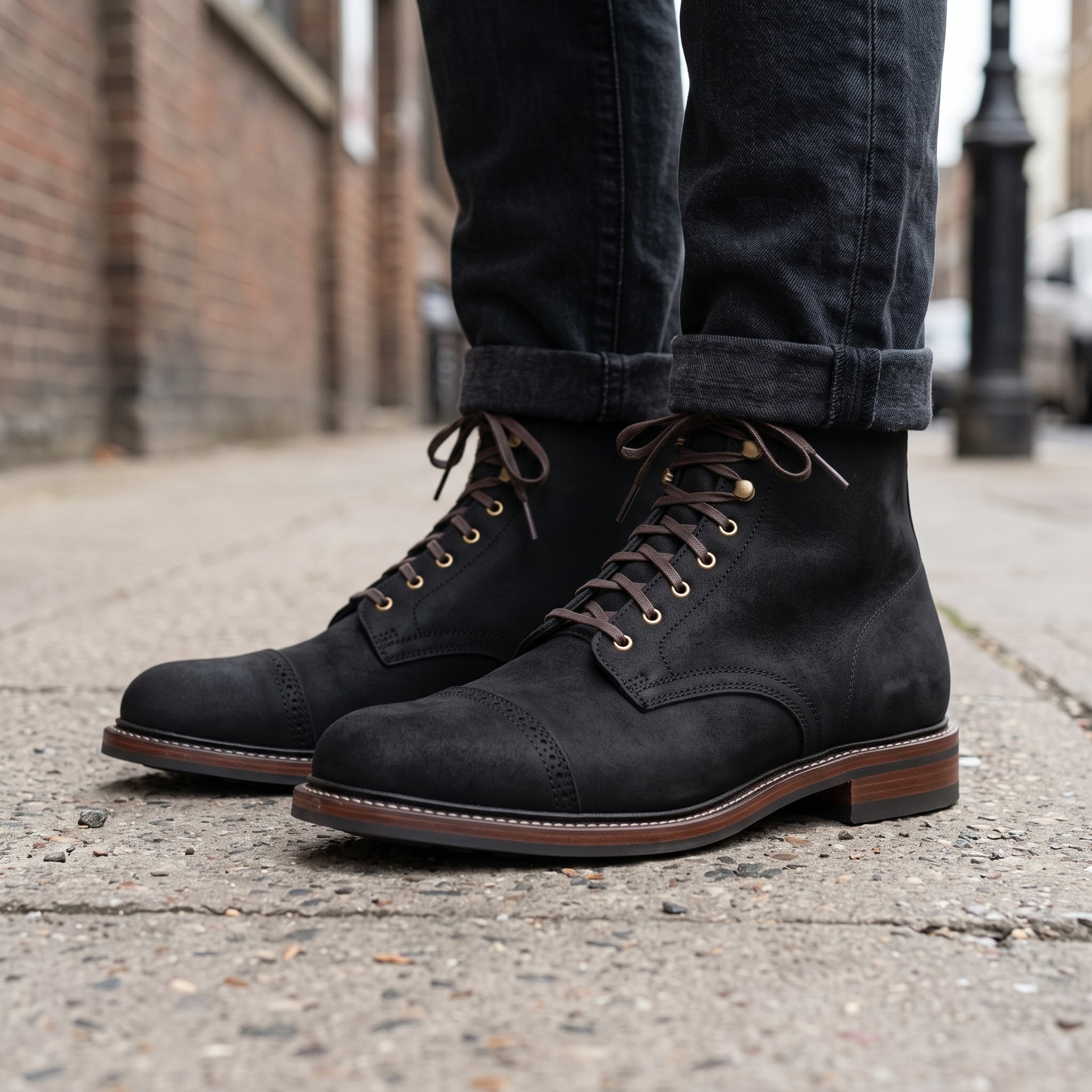 Men's Black Cap-Toe Nubuck Leather Ankle Boots — Laverton