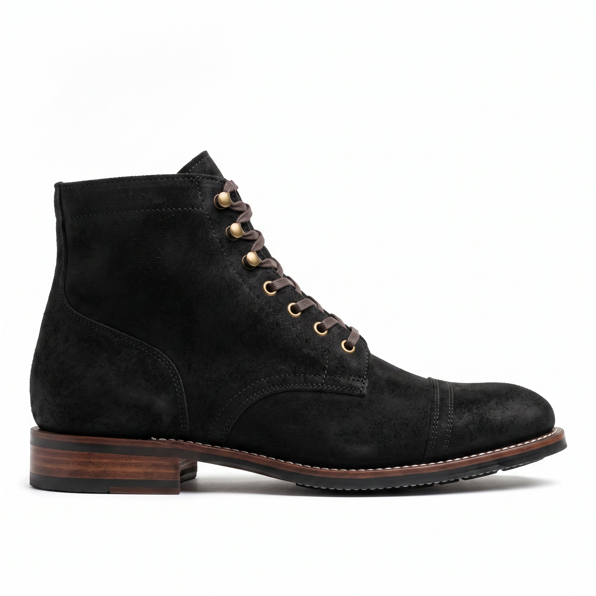 Men's Black Cap-Toe Nubuck Leather Ankle Boots — Laverton