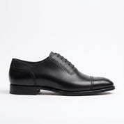 Men's Black Cap-Toe Pebbled Leather Brogue Oxfords — Faversham