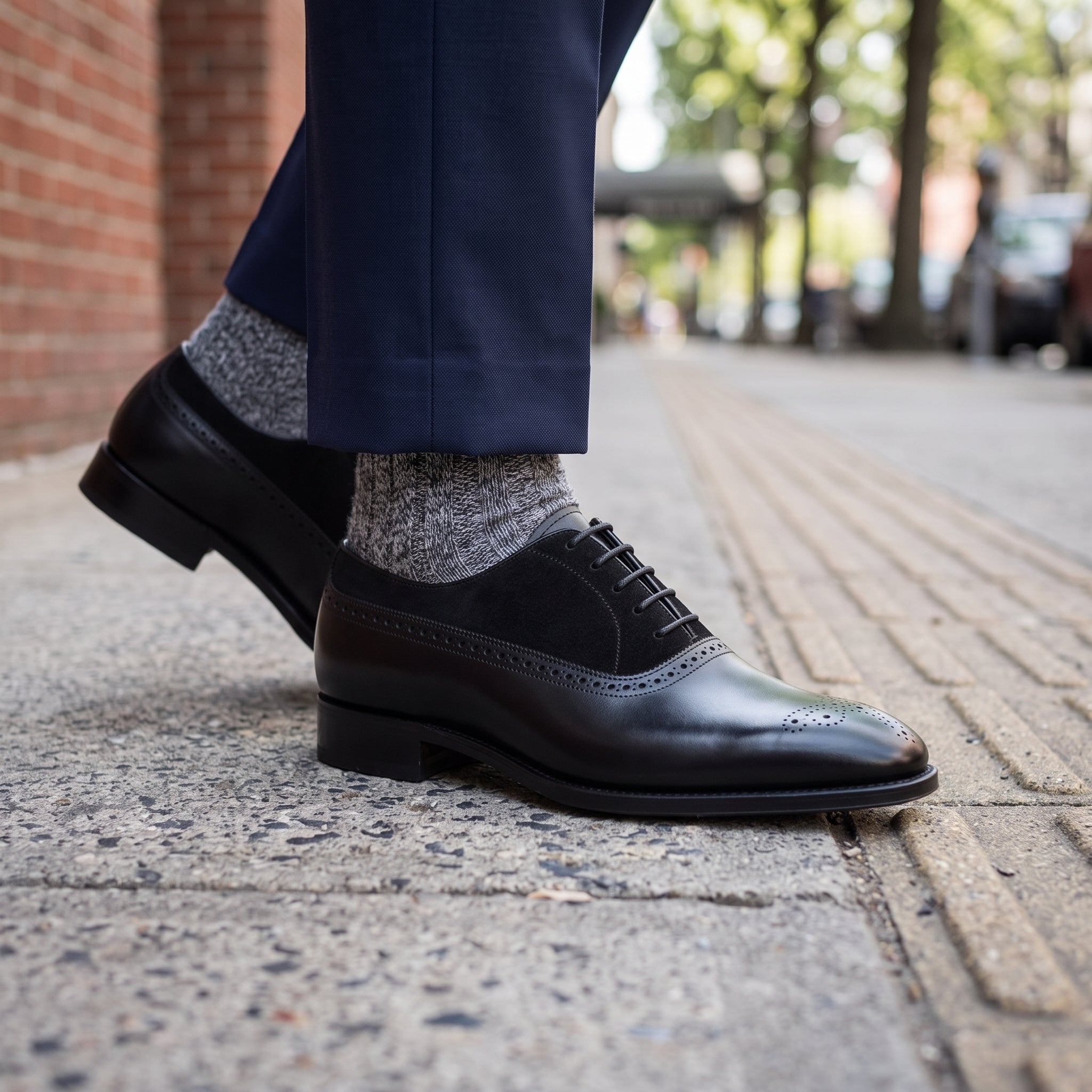 Men's Black Cap-Toe Suede and Leather Oxfords — Haig