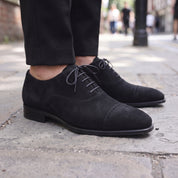 Men's Black Cap-Toe Suede Oxfords — Dorward