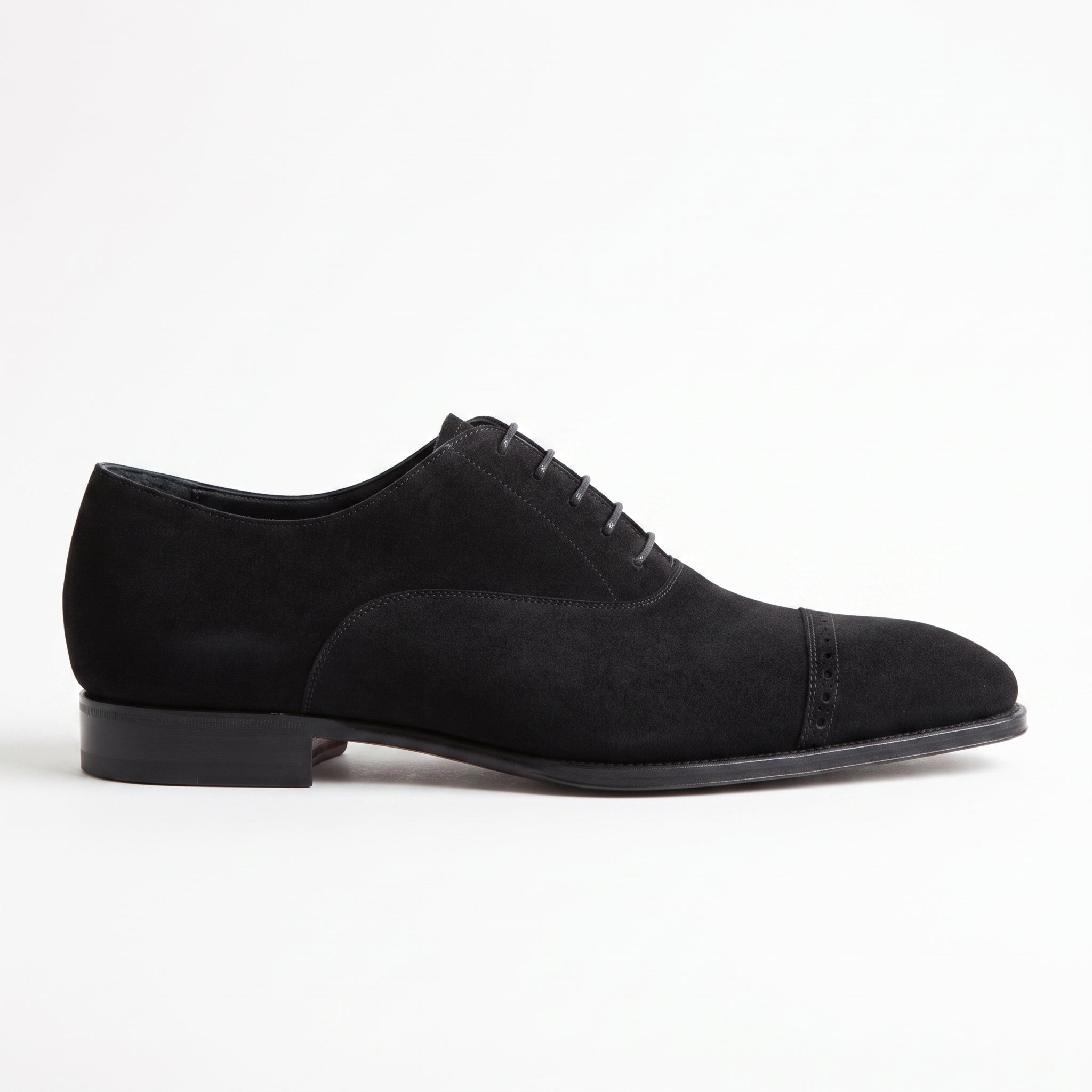 Men's Black Cap-Toe Suede Oxfords — Dorward