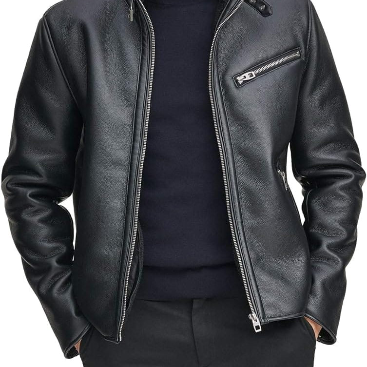 Mens black cowhide Leather Jacket , Black motorcyle leather jacket
