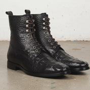 Men's Black Crocodile-Embossed Leather Ankle Boots — Chorley