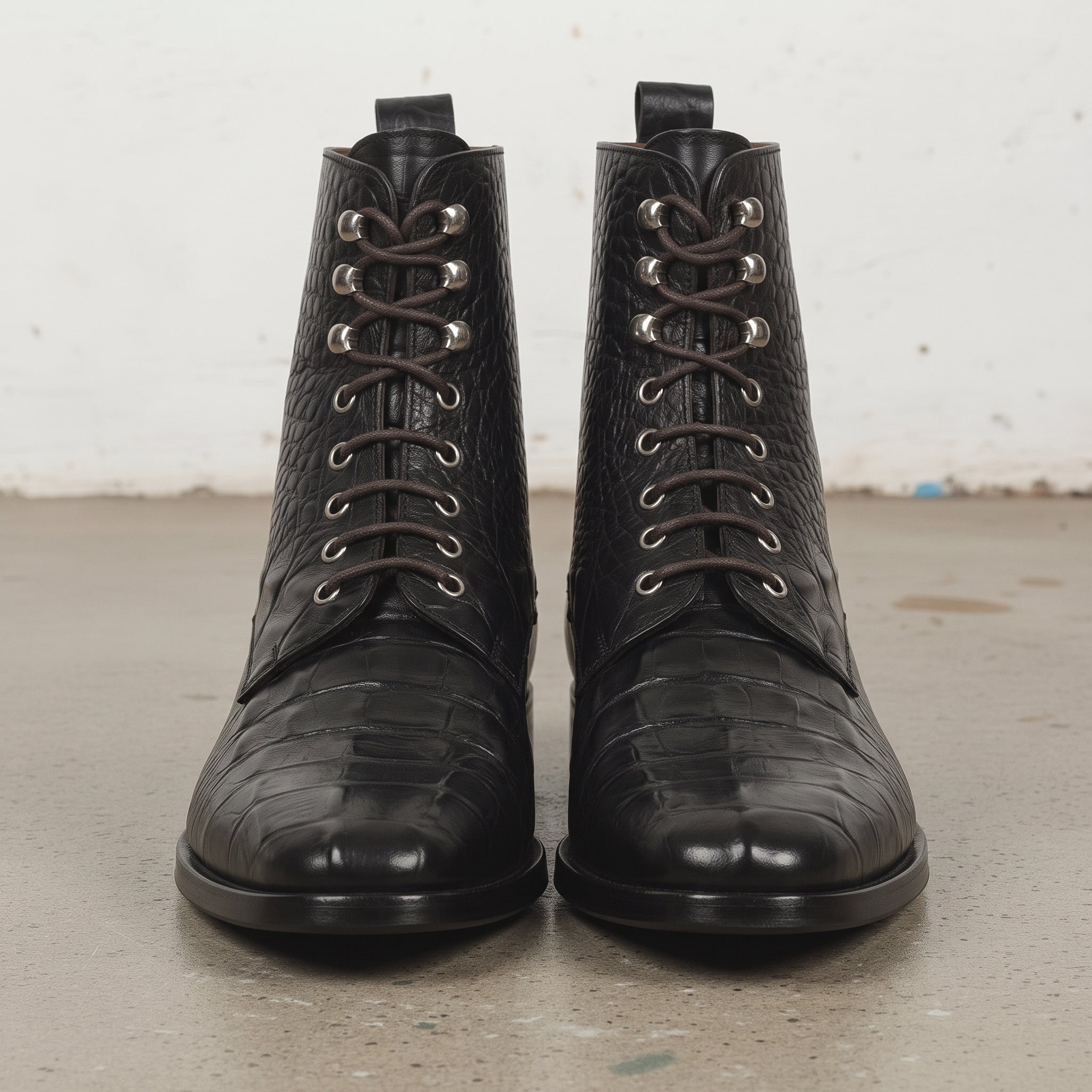 Men's Black Crocodile-Embossed Leather Ankle Boots — Chorley