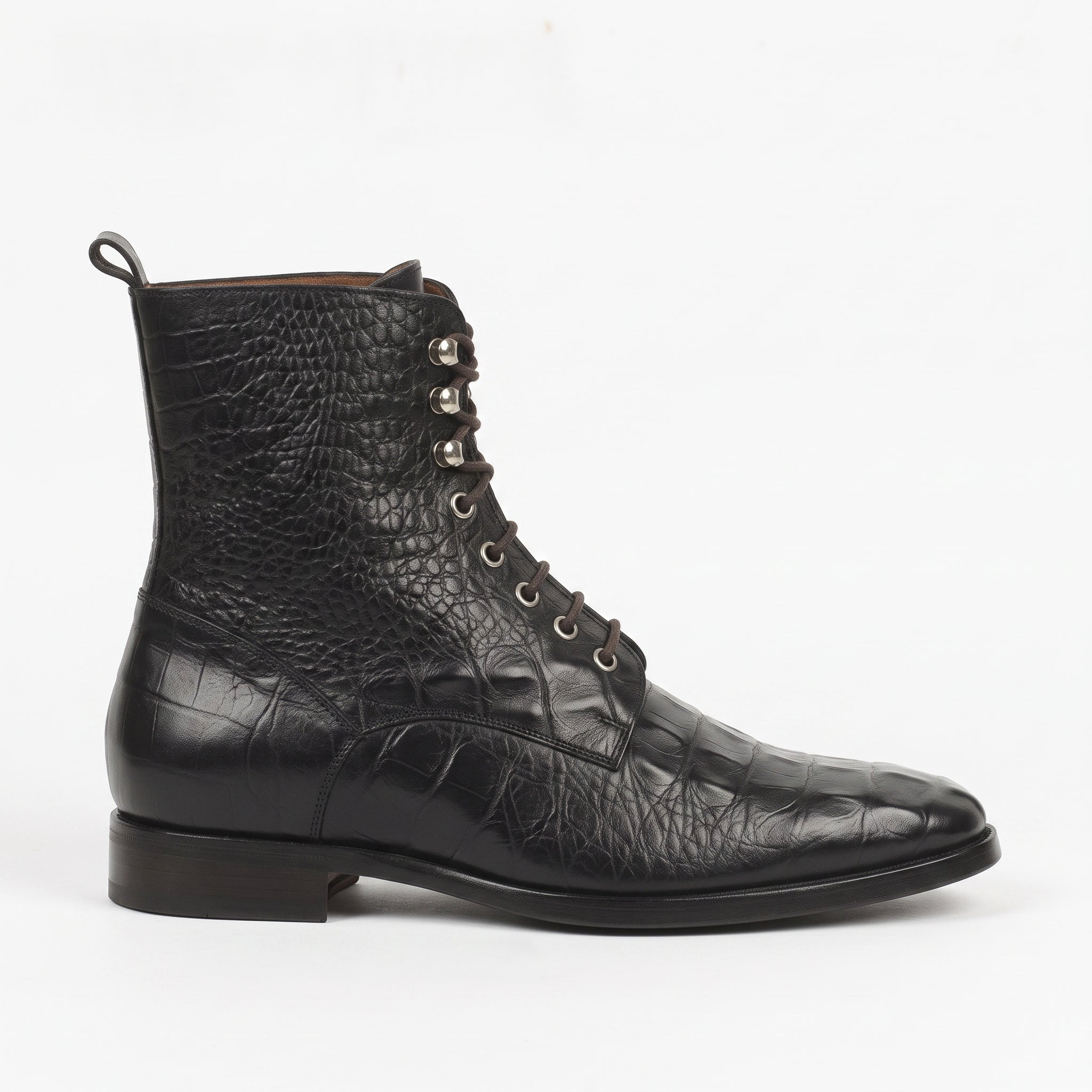 Men's Black Crocodile-Embossed Leather Ankle Boots — Chorley