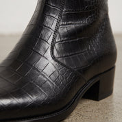 Men's Black Crocodile-Embossed Leather Zip Ankle Boots — Claydon