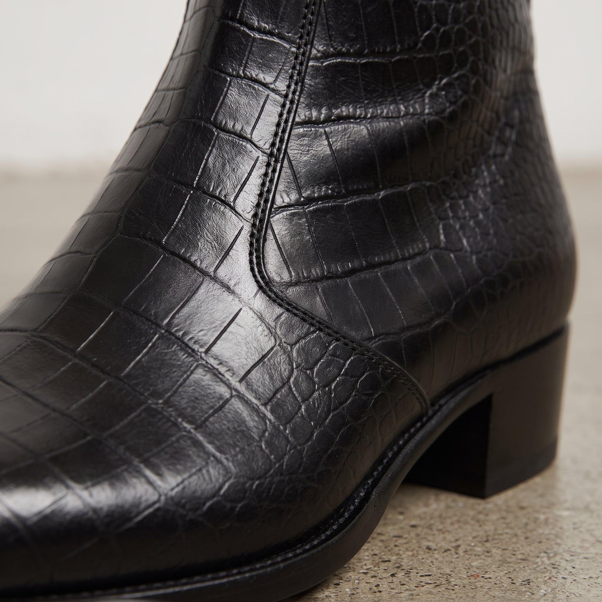 Men's Black Crocodile-Embossed Leather Zip Ankle Boots — Claydon