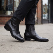 Men's Black Crocodile-Embossed Leather Zip Ankle Boots — Claydon