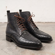 Men's Black Crocodile-Embossed Leather Ankle Boots — Elbury