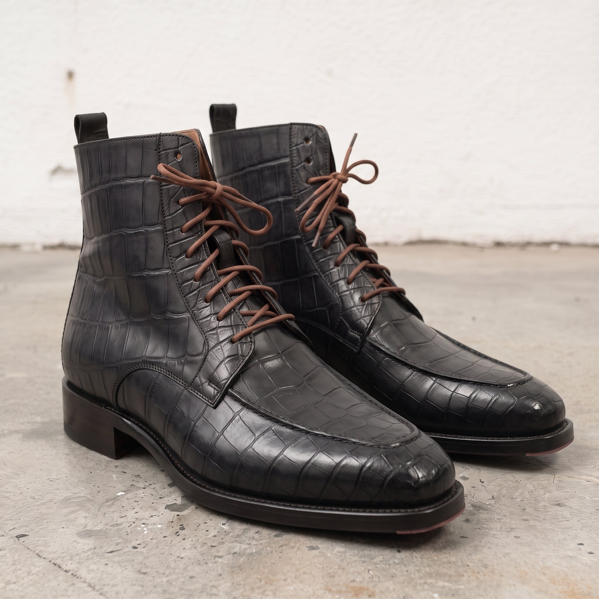 Men's Black Crocodile-Embossed Leather Ankle Boots — Elbury