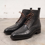 Men's Black Crocodile-Embossed Leather Ankle Boots — Elbury