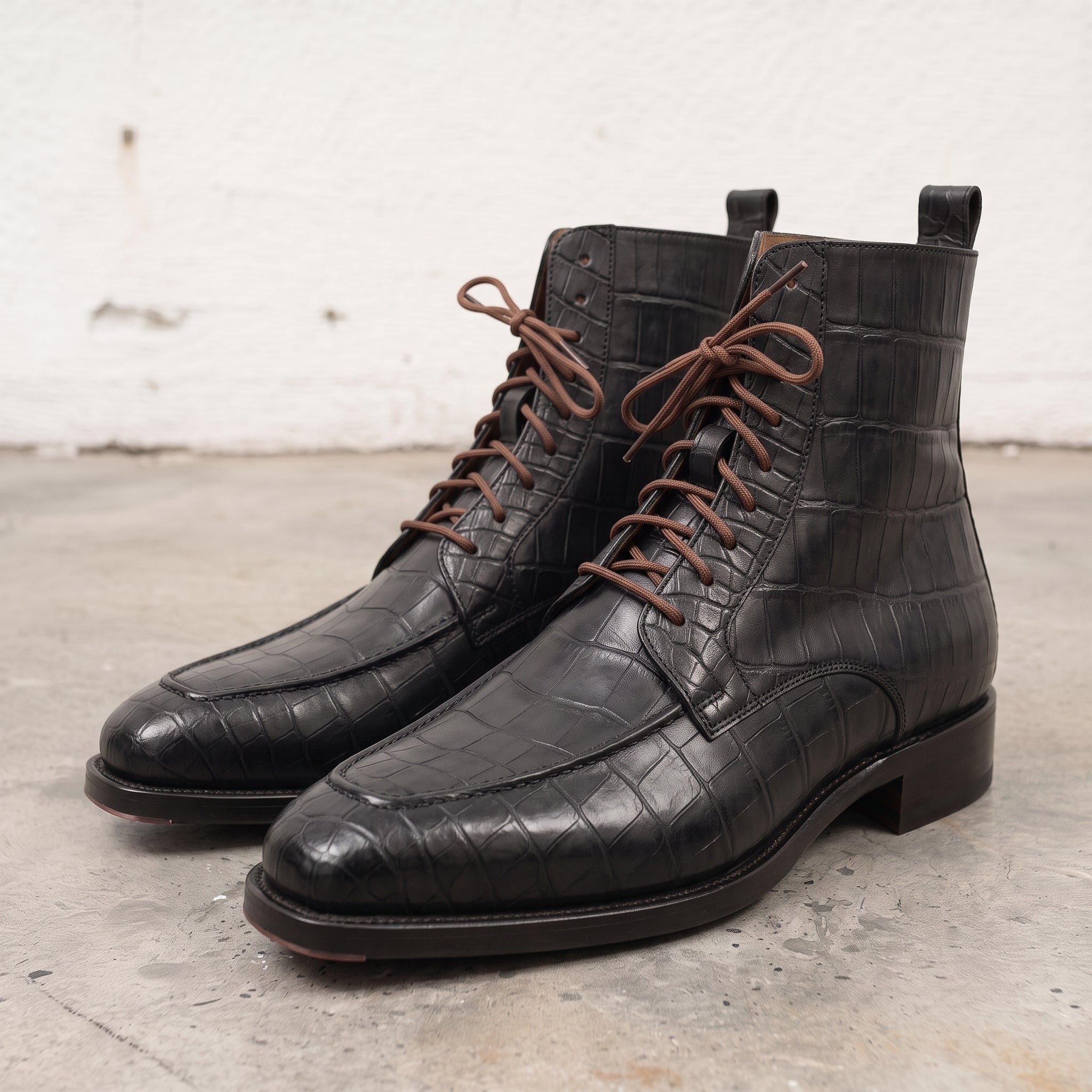 Men's Black Crocodile-Embossed Leather Ankle Boots — Elbury