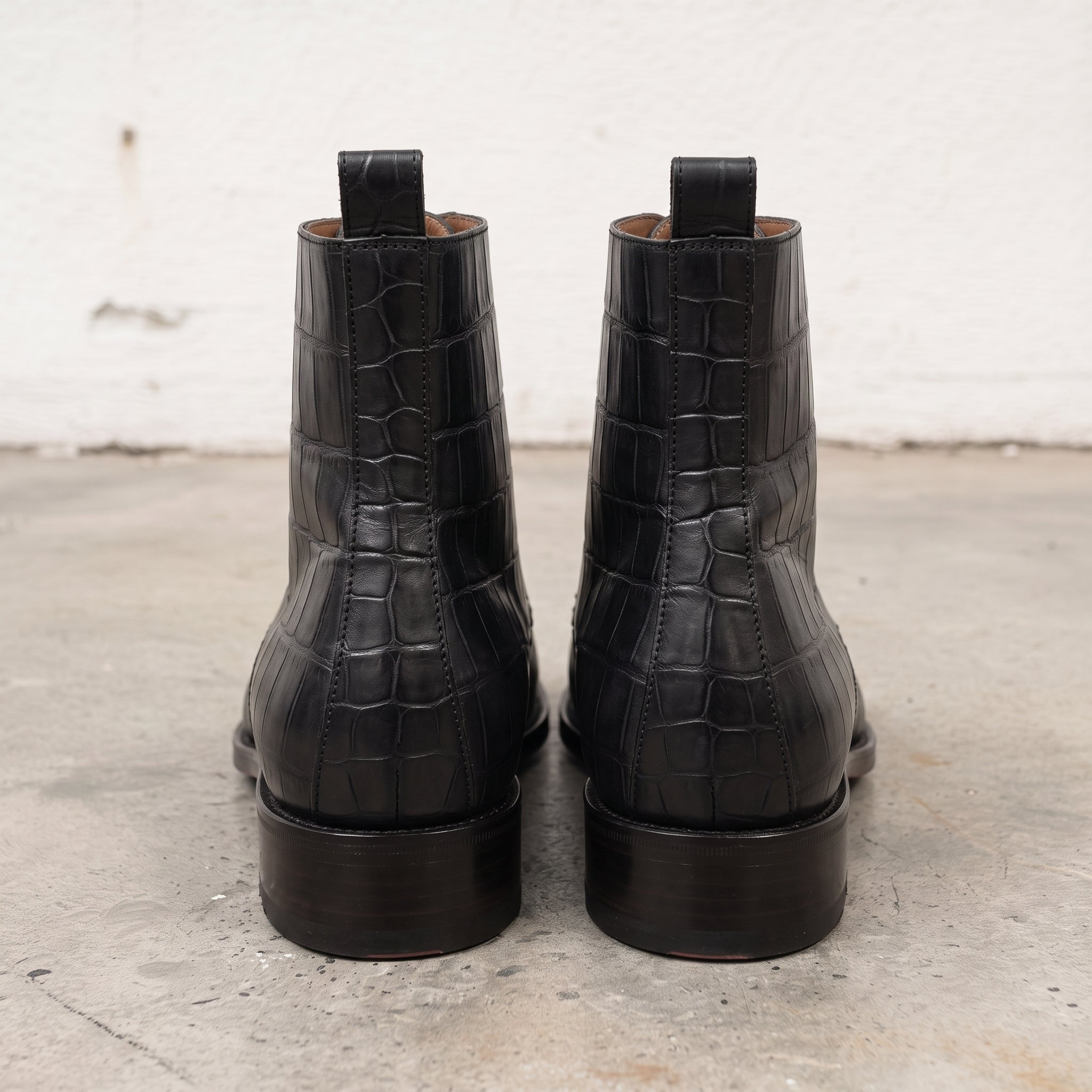 Men's Black Crocodile-Embossed Leather Ankle Boots — Elbury