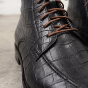 Men's Black Crocodile-Embossed Leather Ankle Boots — Elbury